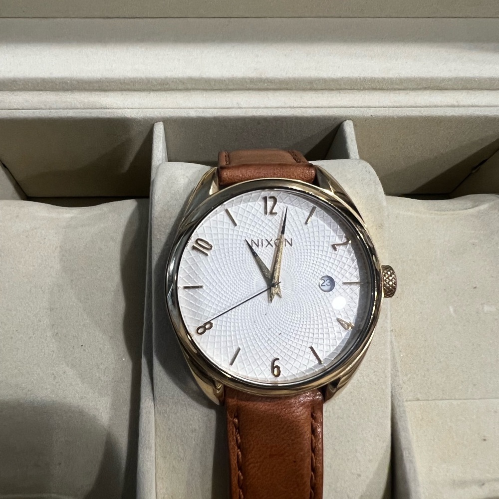 Nixon White Dial with Brown Leather Strap Watch BUNDLE TWO WATCHES